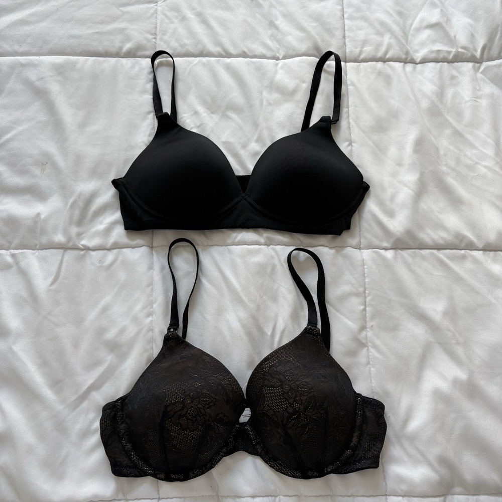 Lot Of 2 Motherhood Nursing Bras 2 34C Black T Shirt Maternity Lace Beige‎